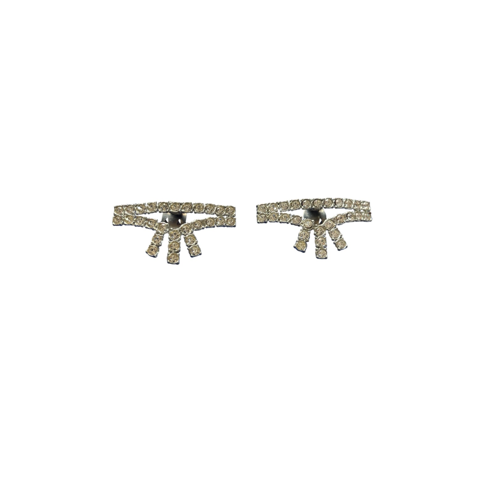 Vintage 1940s Rhinestone Bow Shoe Clips Art Deco Silver Tone Paste Bridal Glam 28$